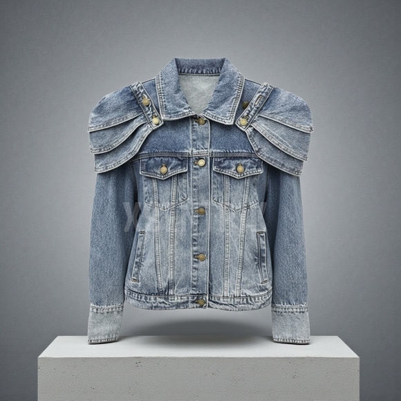 Unique Denim Jacket with Empire Shoulder Details - Picture 7 of 16